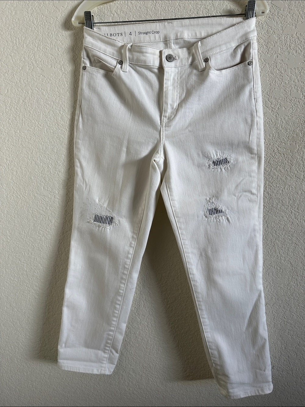 Talbots White Distressed Straight Crop Jeans